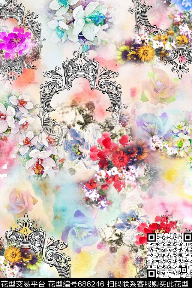 花卉花纹朦胧底纹数码印花华亿平台下载（图片编号: 686246） - 瓦栏（Walan）