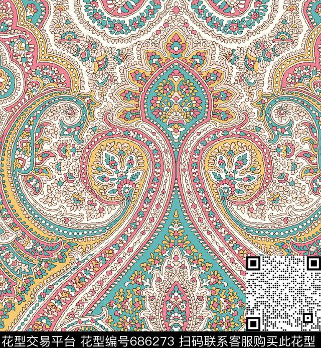 火腿花腰果佩斯利数码印花华亿平台下载（图片编号: 686273） - 瓦栏（Walan）