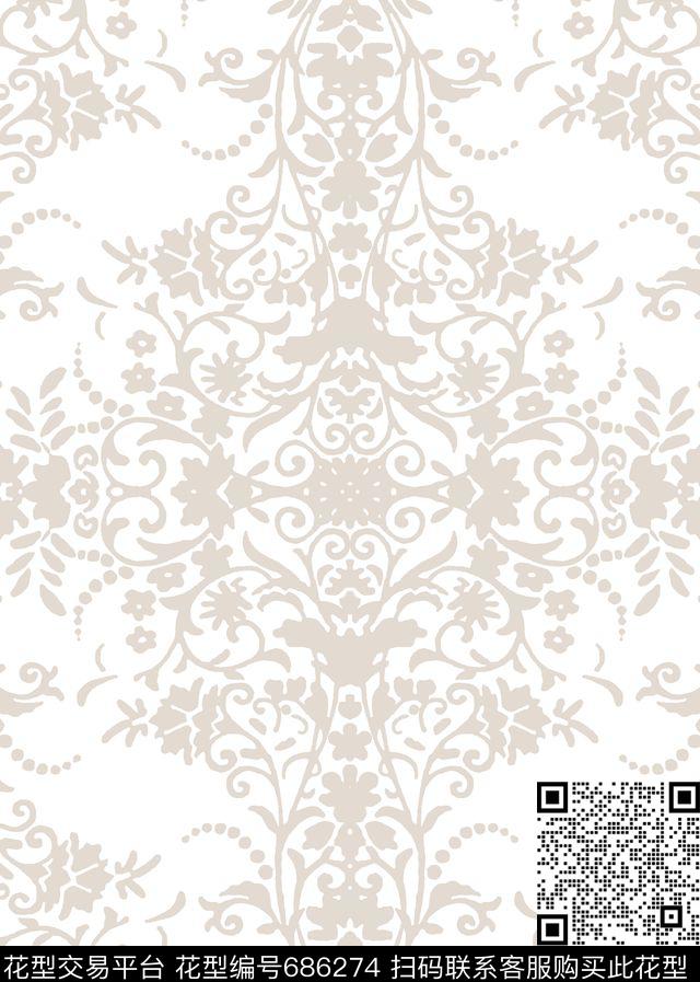 纹样卷草宫廷数码印花华亿平台下载（图片编号: 686274） - 瓦栏（Walan）