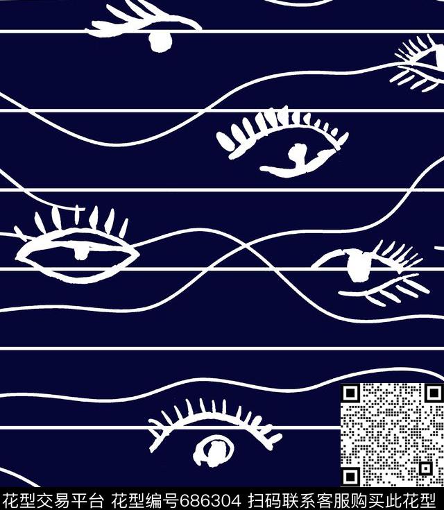 黑白眼睛几何传统印花华亿平台下载（图片编号: 686304） - 瓦栏（Walan）