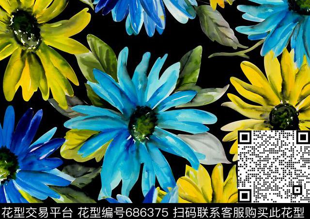 花朵花卉菊花数码印花华亿平台下载（图片编号: 686375） - 瓦栏（Walan）