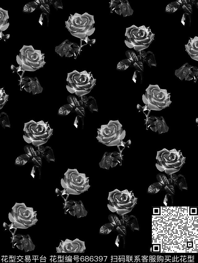 玫瑰花朵花卉数码印花华亿平台下载（图片编号: 686397） - 瓦栏（Walan）