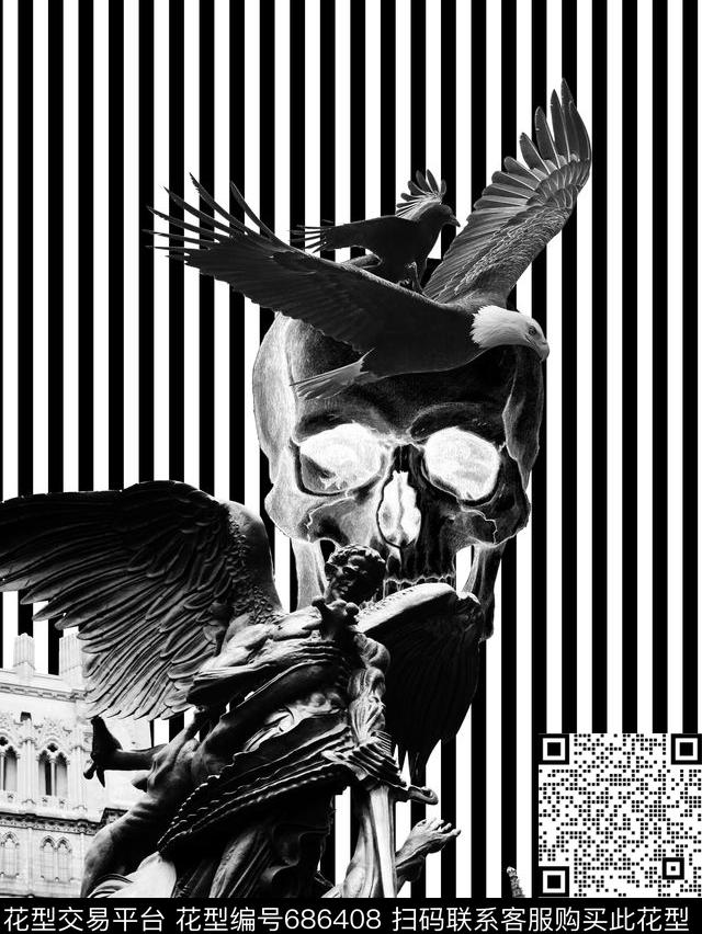 大牌天使条纹数码印花华亿平台下载（图片编号: 686408） - 瓦栏（Walan）