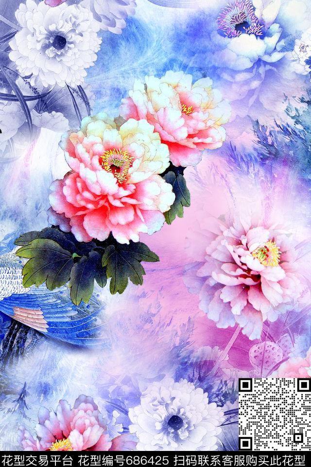 民族风中国风工笔数码印花华亿平台下载（图片编号: 686425） - 瓦栏（Walan）