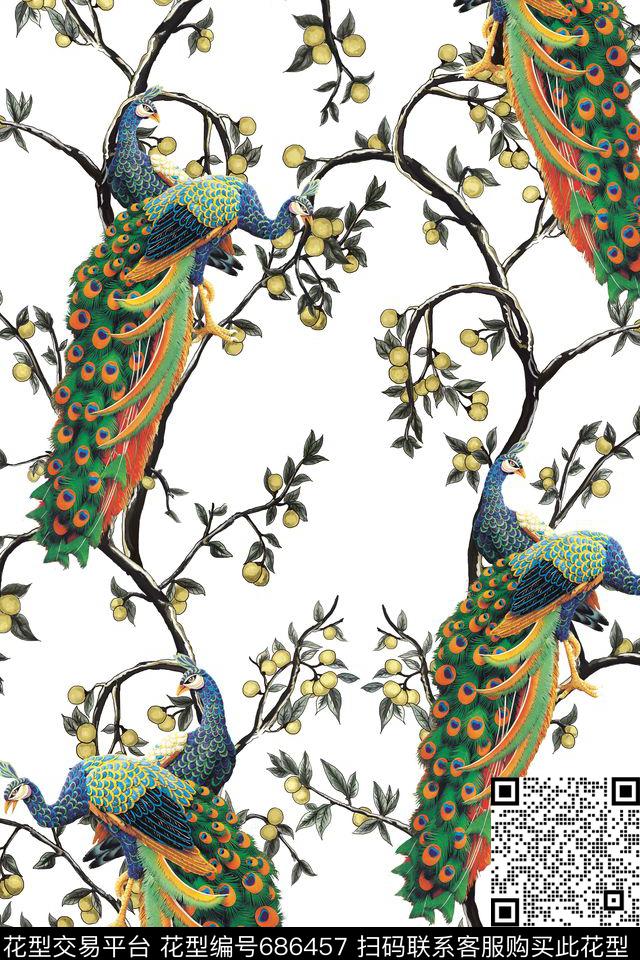 杜嘉班纳果树孔雀数码印花华亿平台下载（图片编号: 686457） - 瓦栏（Walan）