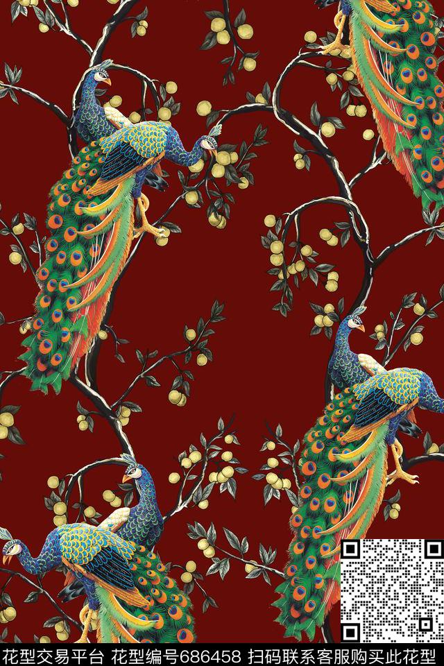 杜嘉班纳果树孔雀数码印花华亿平台下载（图片编号: 686458） - 瓦栏（Walan）