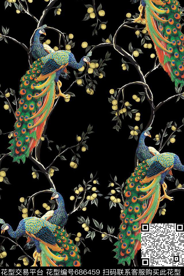 杜嘉班纳果树孔雀数码印花华亿平台下载（图片编号: 686459） - 瓦栏（Walan）