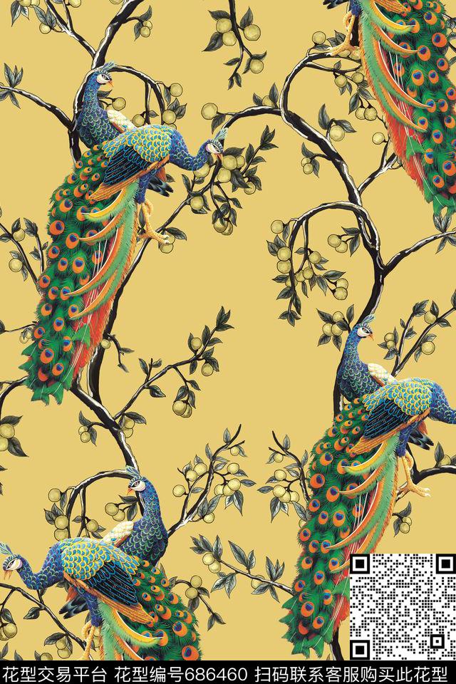 杜嘉班纳果树孔雀数码印花华亿平台下载（图片编号: 686460） - 瓦栏（Walan）