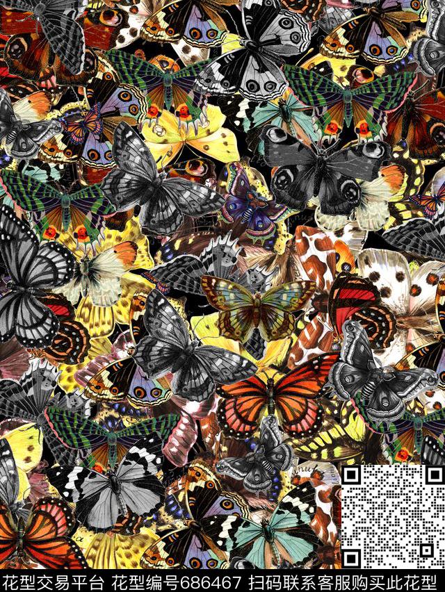 动物蝴蝶大牌数码印花华亿平台下载（图片编号: 686467） - 瓦栏（Walan）