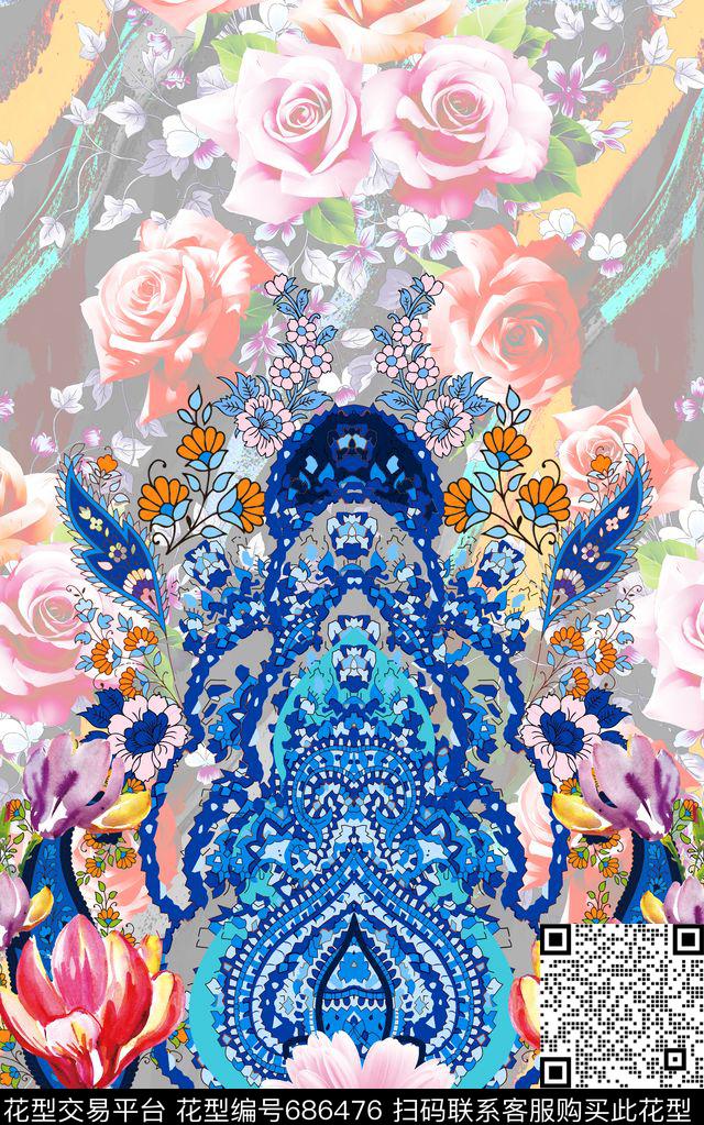 MAX-定位欧美民族风欧式花卉数码印花华亿平台下载（图片编号: 686476） - 瓦栏（Walan）