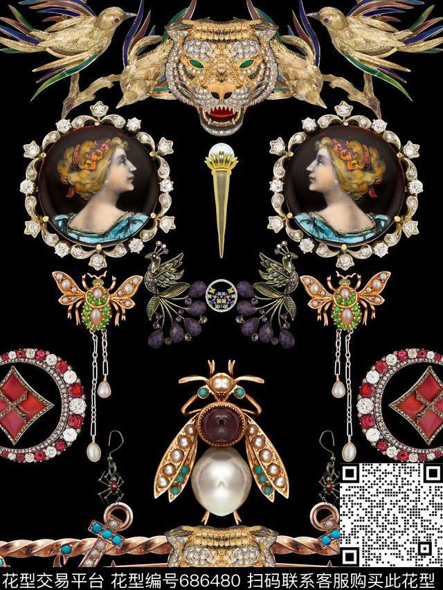 欧式民族风首饰数码印花华亿平台下载（图片编号: 686480） - 瓦栏（Walan）