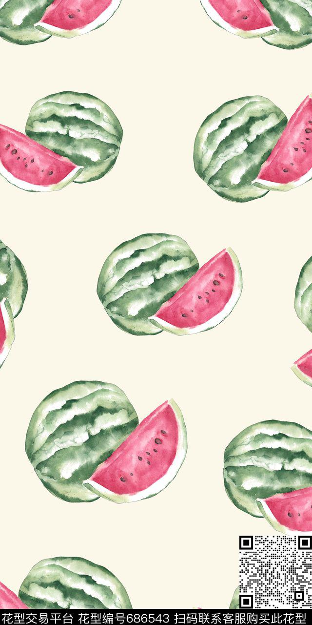 趣味西瓜大牌风数码印花华亿平台下载（图片编号: 686543） - 瓦栏（Walan）