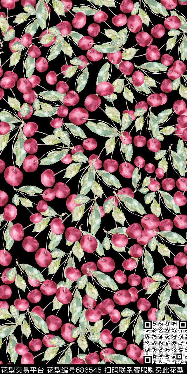 趣味樱桃大牌风数码印花华亿平台下载（图片编号: 686545） - 瓦栏（Walan）