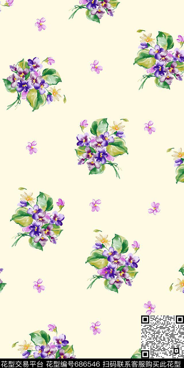 大花花卉大牌风数码印花华亿平台下载（图片编号: 686546） - 瓦栏（Walan）