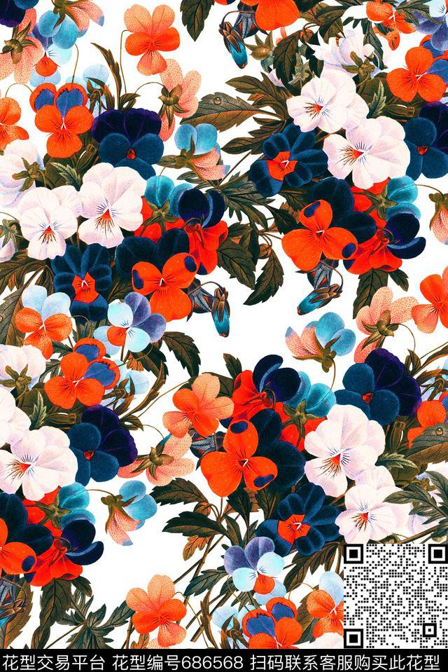 小清新花卉女装数码印花华亿平台下载（图片编号: 686568） - 瓦栏（Walan）