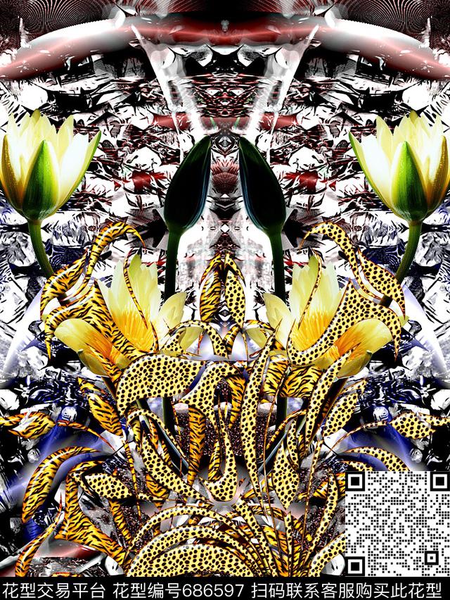 时尚金属未来科技感数码印花豹纹树叶花卉女装定位印花数码印花华亿平台下载（图片编号: 686597） - 瓦栏（Walan）