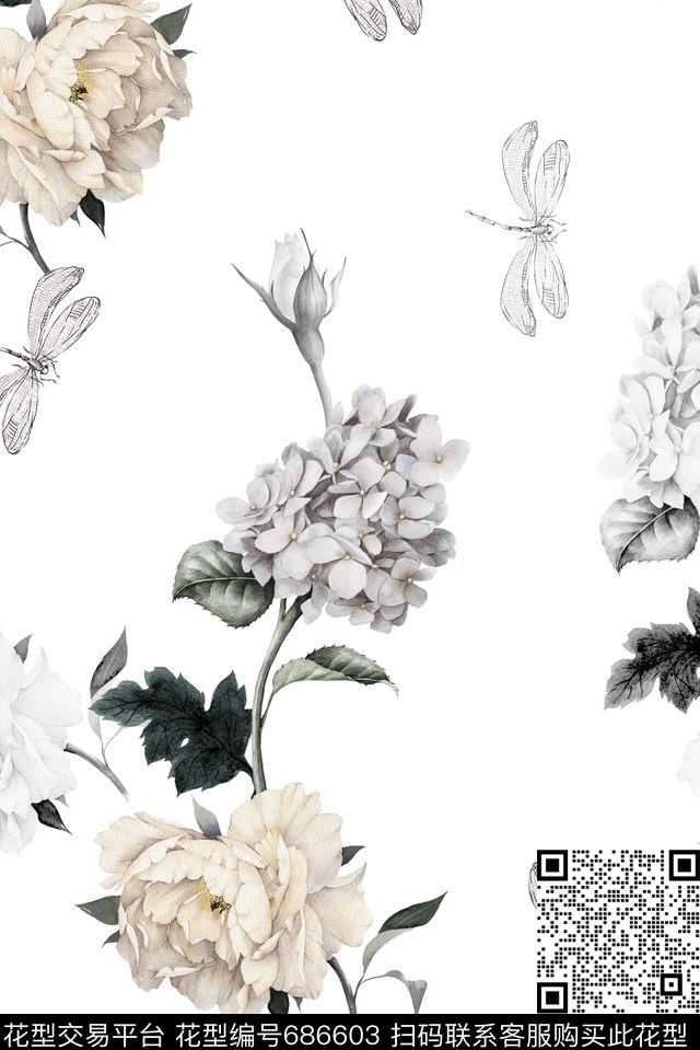 大花牡丹兰花数码印花华亿平台下载（图片编号: 686603） - 瓦栏（Walan）