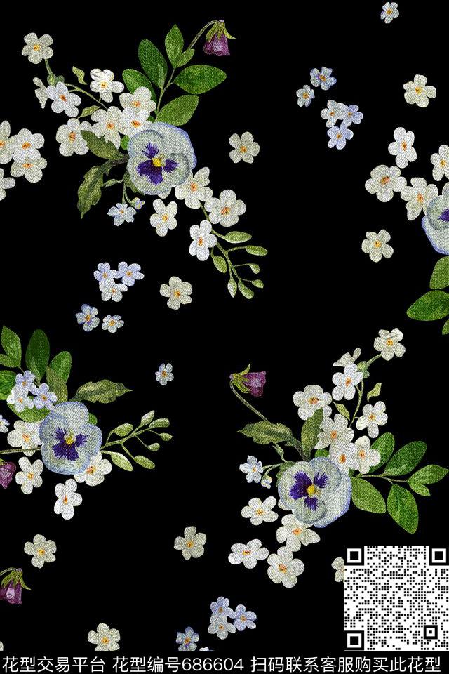 大花牡丹兰花数码印花华亿平台下载（图片编号: 686604） - 瓦栏（Walan）