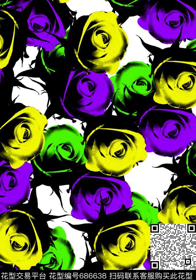 花卉玫瑰传统印花华亿平台下载（图片编号: 686638） - 瓦栏（Walan）