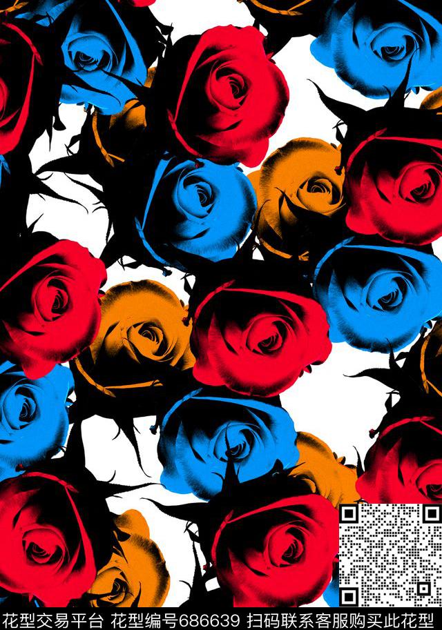 花卉玫瑰传统印花华亿平台下载（图片编号: 686639） - 瓦栏（Walan）