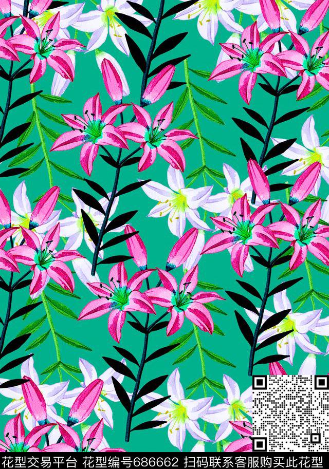 写意花卉花卉水仙传统印花华亿平台下载（图片编号: 686662） - 瓦栏（Walan）