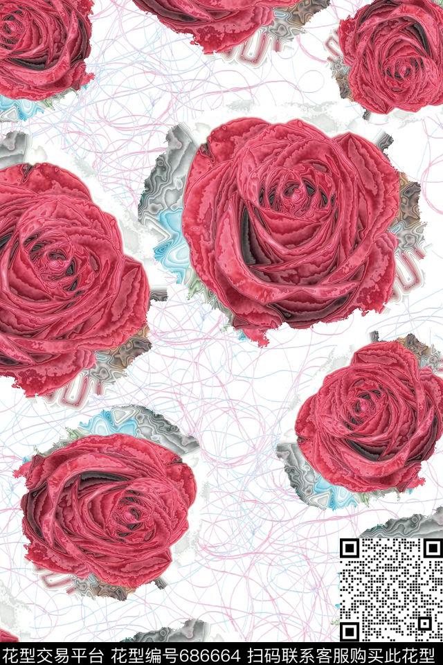 纹理花朵花卉数码印花华亿平台下载（图片编号: 686664） - 瓦栏（Walan）