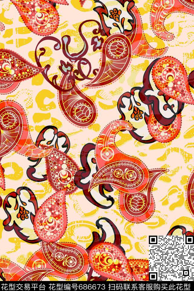 满版佩斯利涡旋纹腰果数码印花华亿平台下载（图片编号: 686673） - 瓦栏（Walan）
