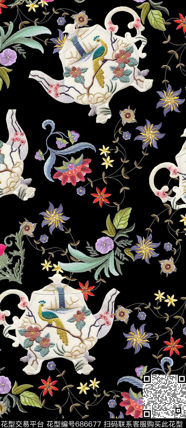 东方元素民族风绣花刺绣花卉数码印花华亿平台下载（图片编号: 686677） - 瓦栏（Walan）