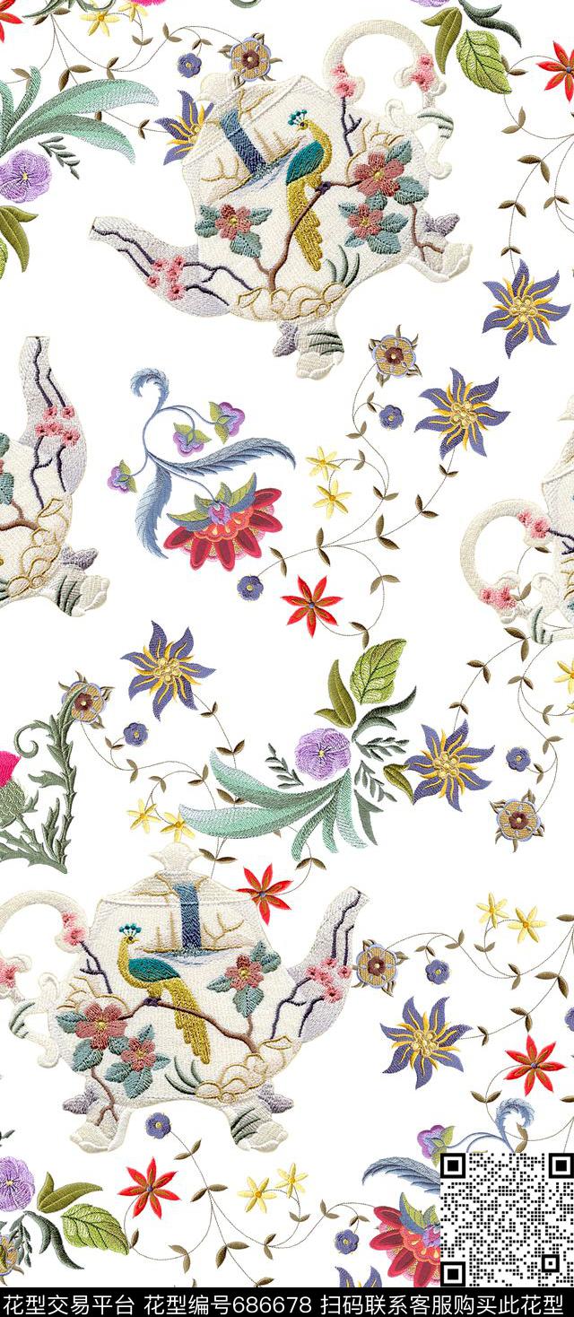 东方元素民族风绣花刺绣花卉数码印花华亿平台下载（图片编号: 686678） - 瓦栏（Walan）