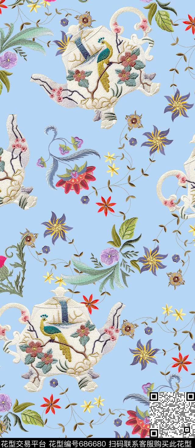 东方元素民族风绣花刺绣花卉数码印花华亿平台下载（图片编号: 686680） - 瓦栏（Walan）
