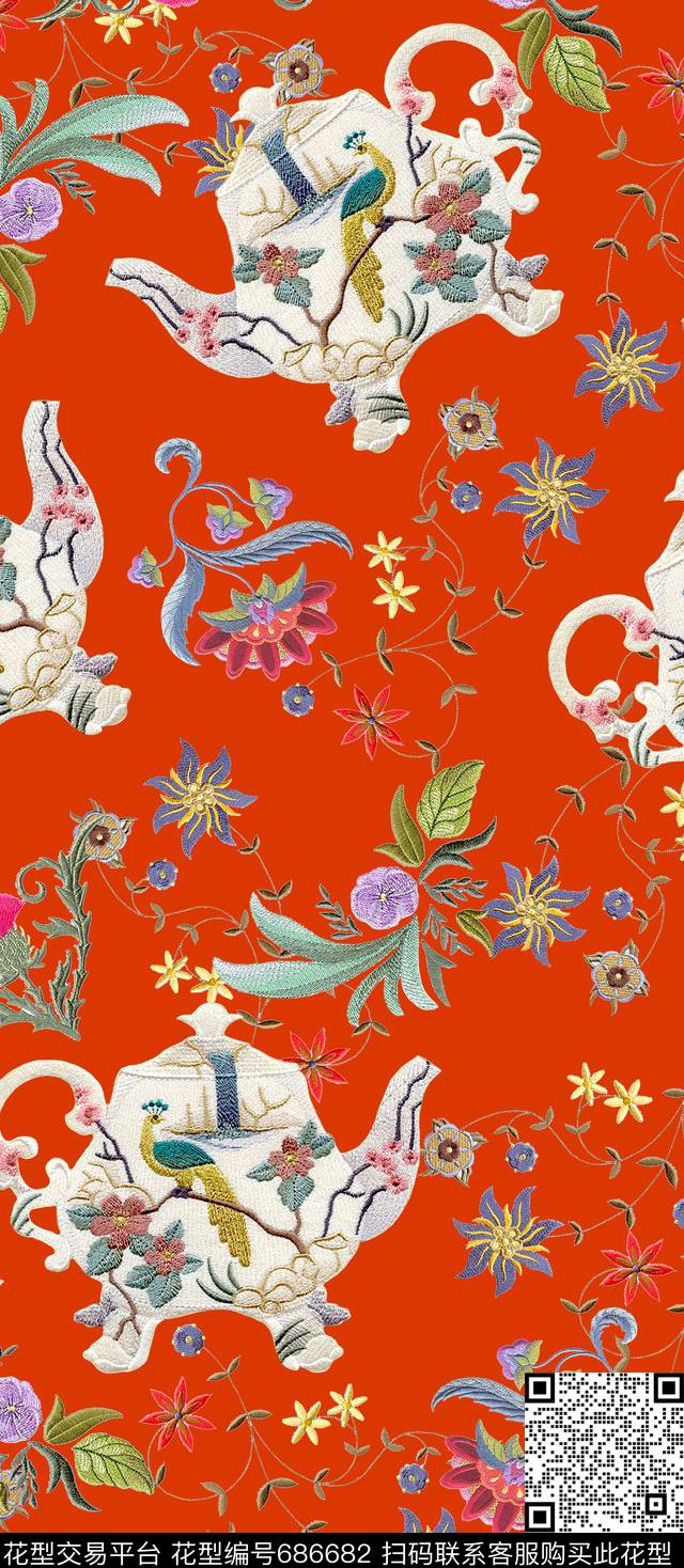 东方元素民族风绣花刺绣花卉数码印花华亿平台下载（图片编号: 686682） - 瓦栏（Walan）