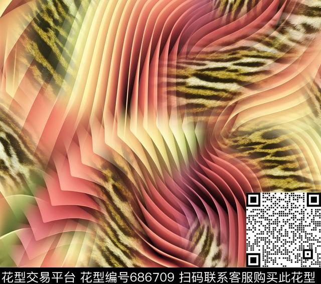 抽象豹纹不定位丝巾数码印花华亿平台下载（图片编号: 686709） - 瓦栏（Walan）