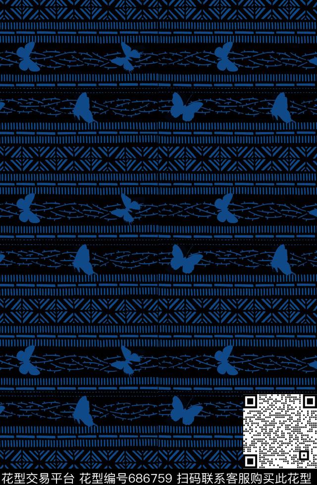 几何蝴蝶、民族风情传统印花华亿平台下载（图片编号: 686759） - 瓦栏（Walan）