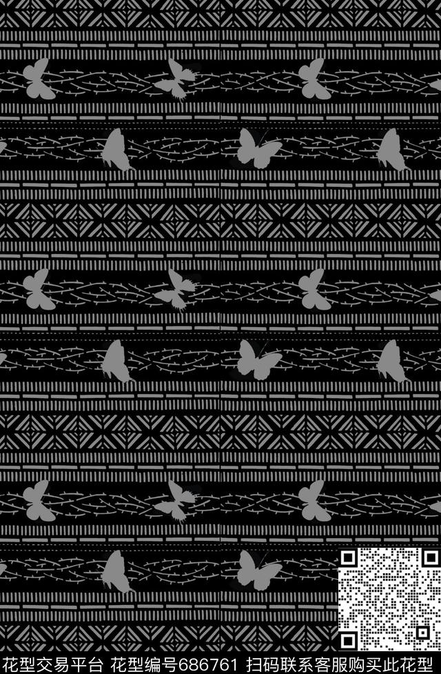 几何蝴蝶、民族风情传统印花华亿平台下载（图片编号: 686761） - 瓦栏（Walan）