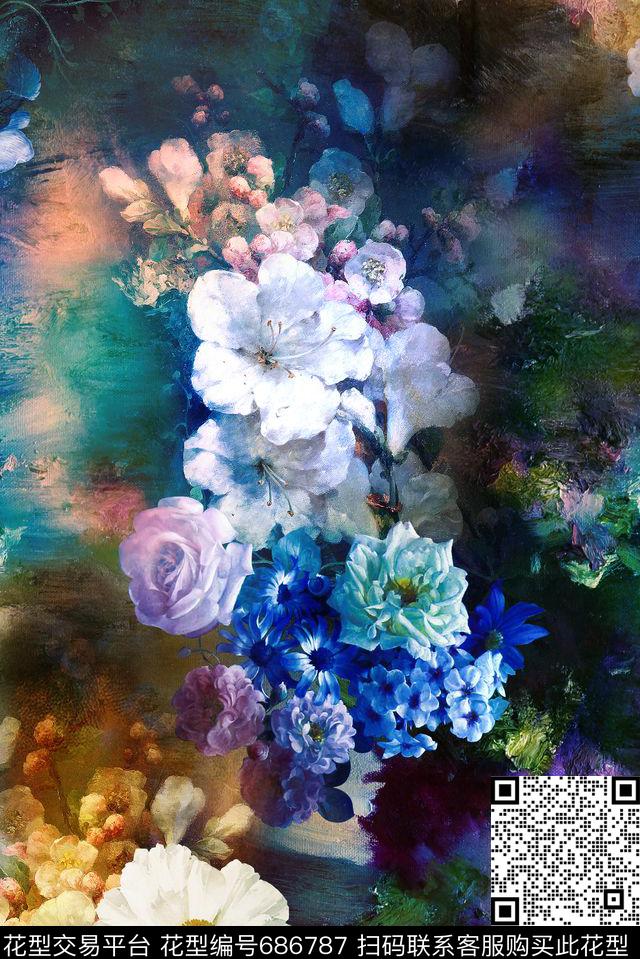 抽象绚丽油画数码印花华亿平台下载（图片编号: 686787） - 瓦栏（Walan）