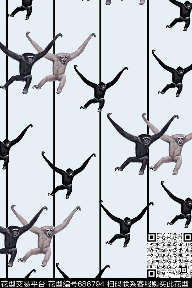趣味动物猴子数码印花华亿平台下载（图片编号: 686794） - 瓦栏（Walan）