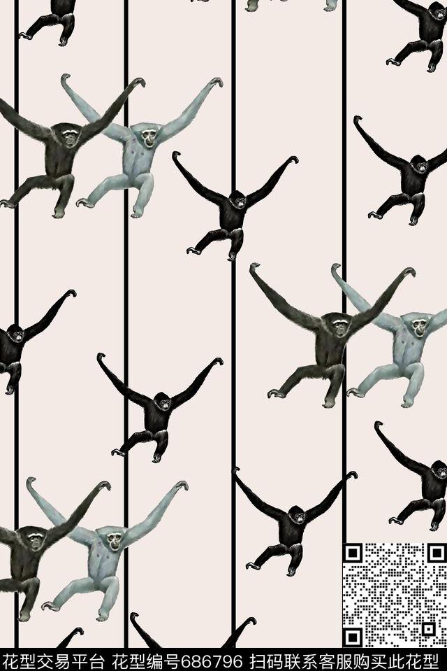 趣味动物猴子数码印花华亿平台下载（图片编号: 686796） - 瓦栏（Walan）