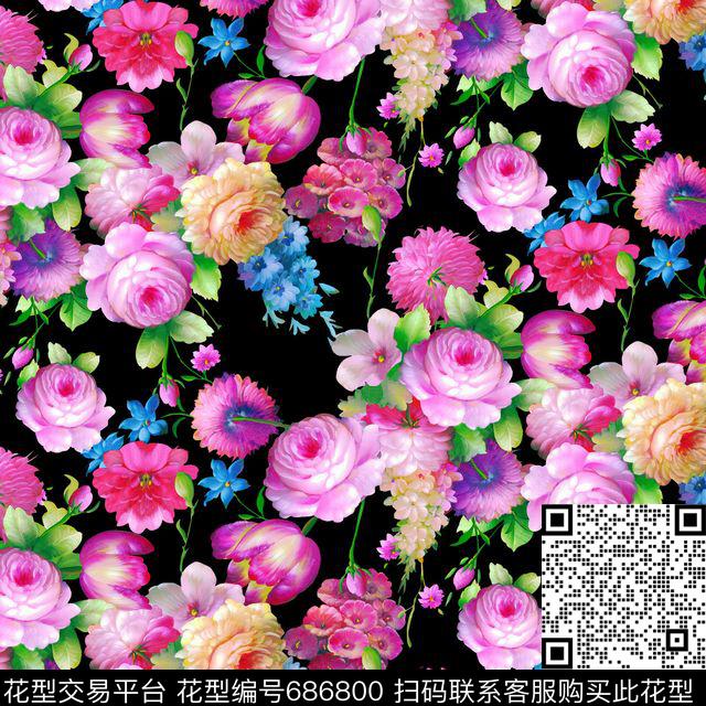 花朵花卉月季花数码印花华亿平台下载（图片编号: 686800） - 瓦栏（Walan）