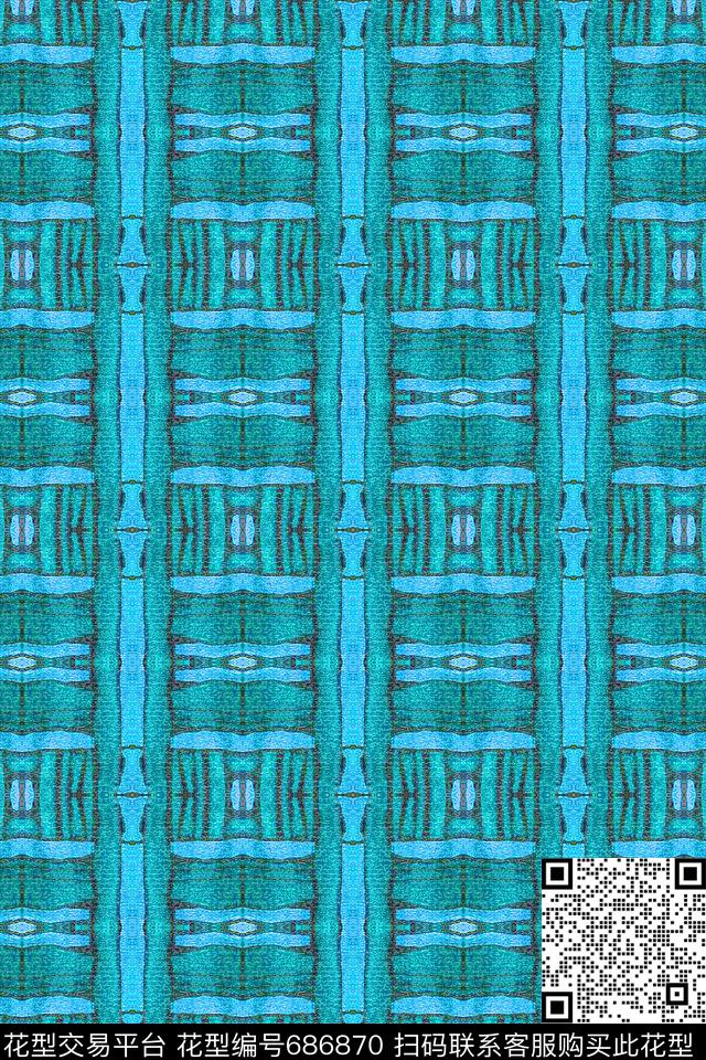 青蓝雅韵系列条纹混搭格子图案数码印花华亿平台下载（图片编号: 686870） - 瓦栏（Walan）