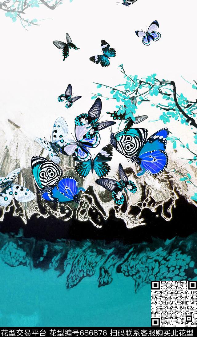 梅花蝴蝶油画数码印花华亿平台下载（图片编号: 686876） - 瓦栏（Walan）