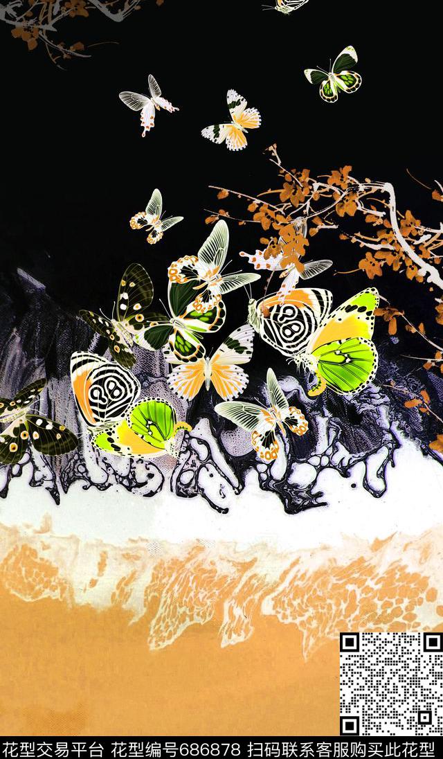 梅花蝴蝶油画数码印花华亿平台下载（图片编号: 686878） - 瓦栏（Walan）