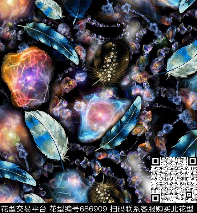 羽毛抽象不定位丝巾数码印花华亿平台下载（图片编号: 686909） - 瓦栏（Walan）