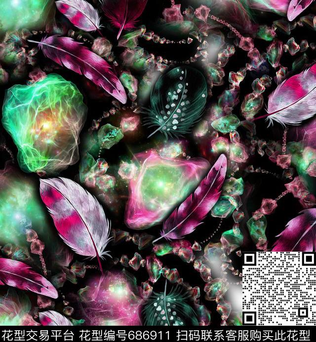 羽毛抽象不定位丝巾数码印花华亿平台下载（图片编号: 686911） - 瓦栏（Walan）