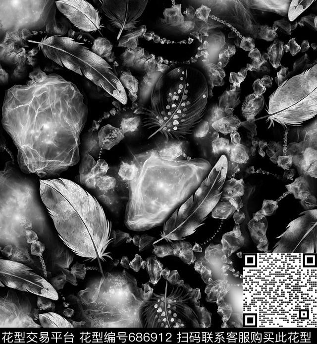 羽毛抽象不定位丝巾数码印花华亿平台下载（图片编号: 686912） - 瓦栏（Walan）