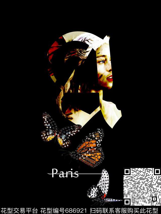 男士高端华亿平台头像蝴蝶烫钻结合适用于卫衣夹克T恤数码印花华亿平台下载（图片编号: 686921） - 瓦栏（Walan）