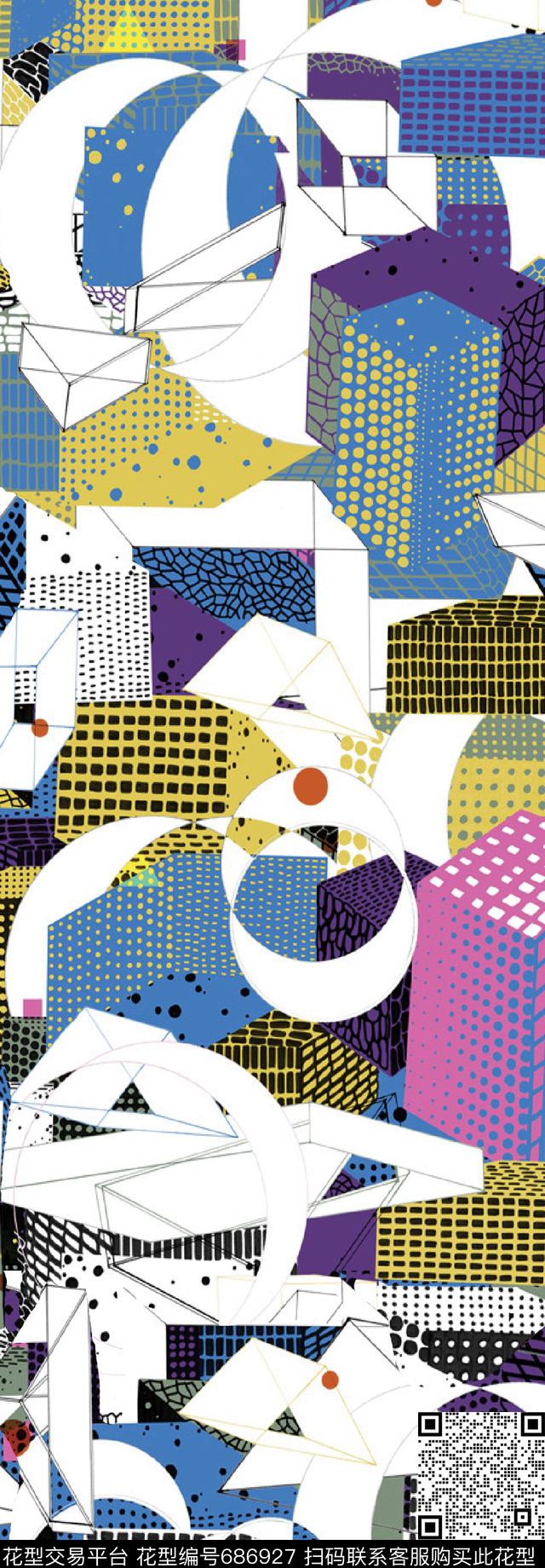 方格小方块不规则几何数码印花华亿平台下载（图片编号: 686927） - 瓦栏（Walan）