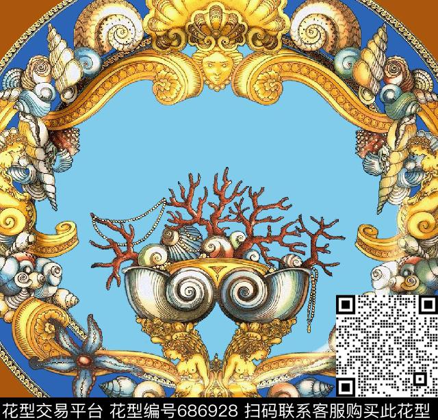 贝壳奢华复古数码印花华亿平台下载（图片编号: 686928） - 瓦栏（Walan）