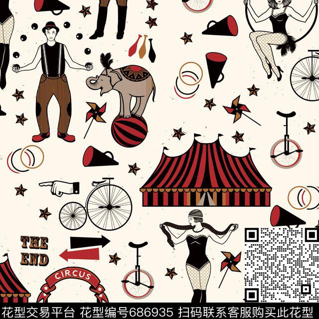 趣味马戏团动物人物小丑表演传统印花华亿平台下载（图片编号: 686935） - 瓦栏（Walan）