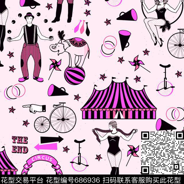 趣味马戏团动物人物小丑表演传统印花华亿平台下载（图片编号: 686936） - 瓦栏（Walan）