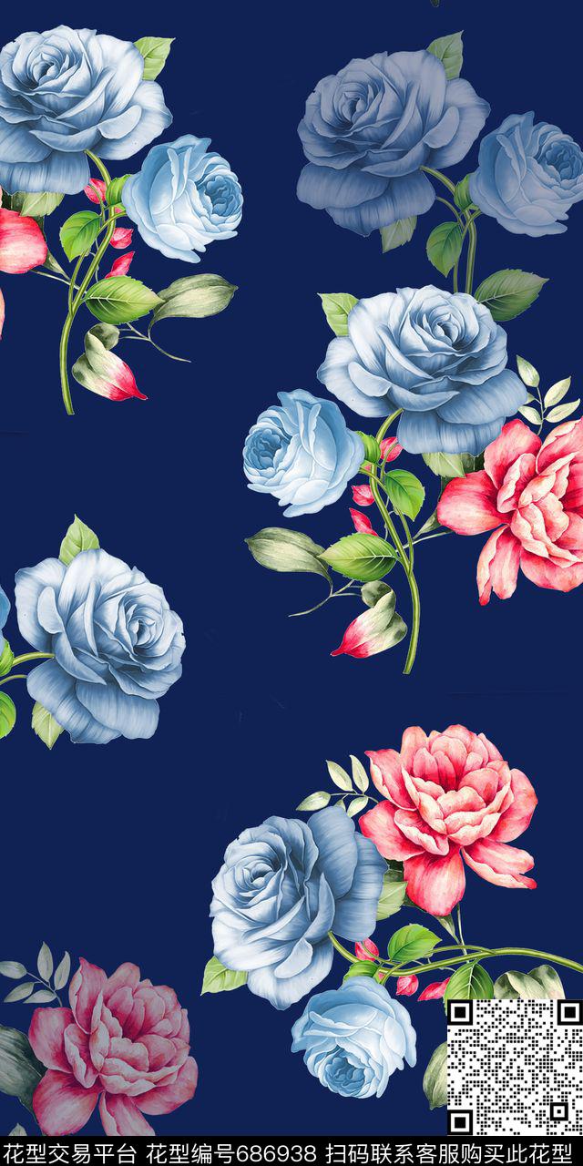 手绘喷绘花数码清爽大气数码印花华亿平台下载（图片编号: 686938） - 瓦栏（Walan）